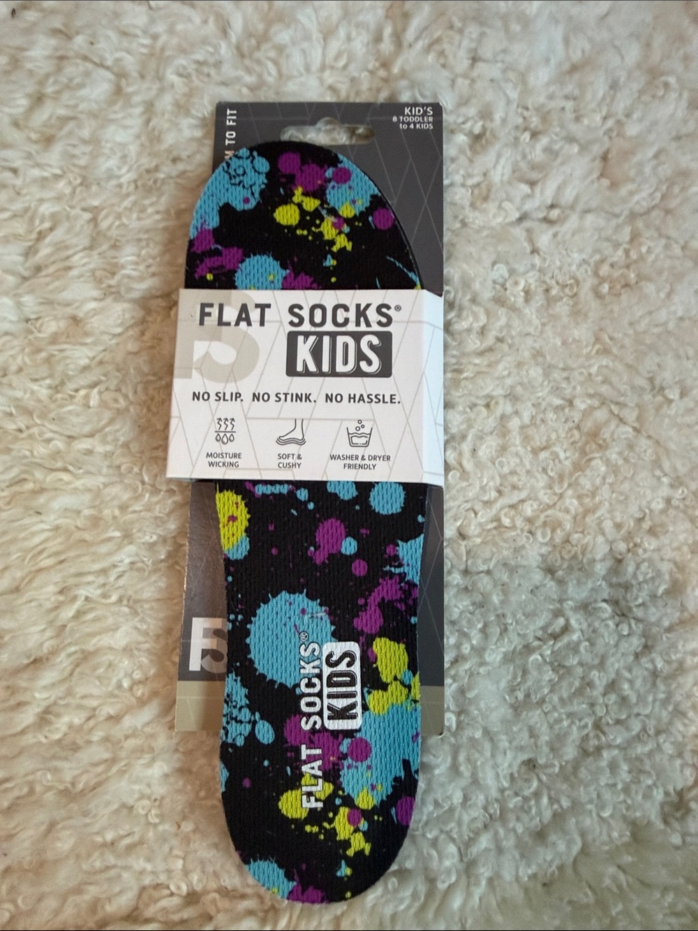 NWT - Flat Socks Kids Paint Splatter Sock Alternative Black with Colorful Planet